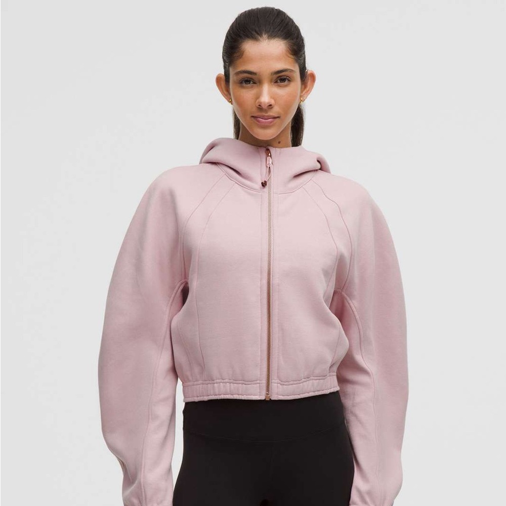 EUC Lululemon Scuba Full-Zip Cropped Hoodie in Pink Haze/Rose Gold size XL